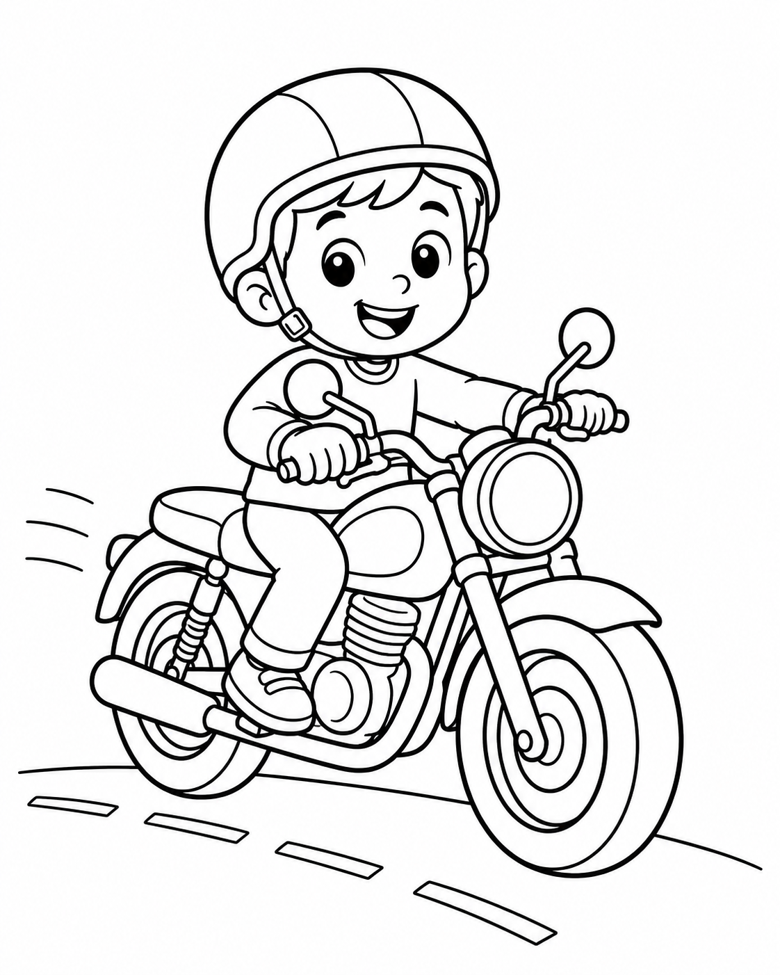 Boy Riding a Motorcycle Coloring Page coloring page