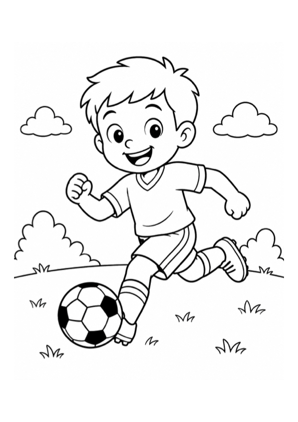 Boy Playing Soccer Coloring Page preview