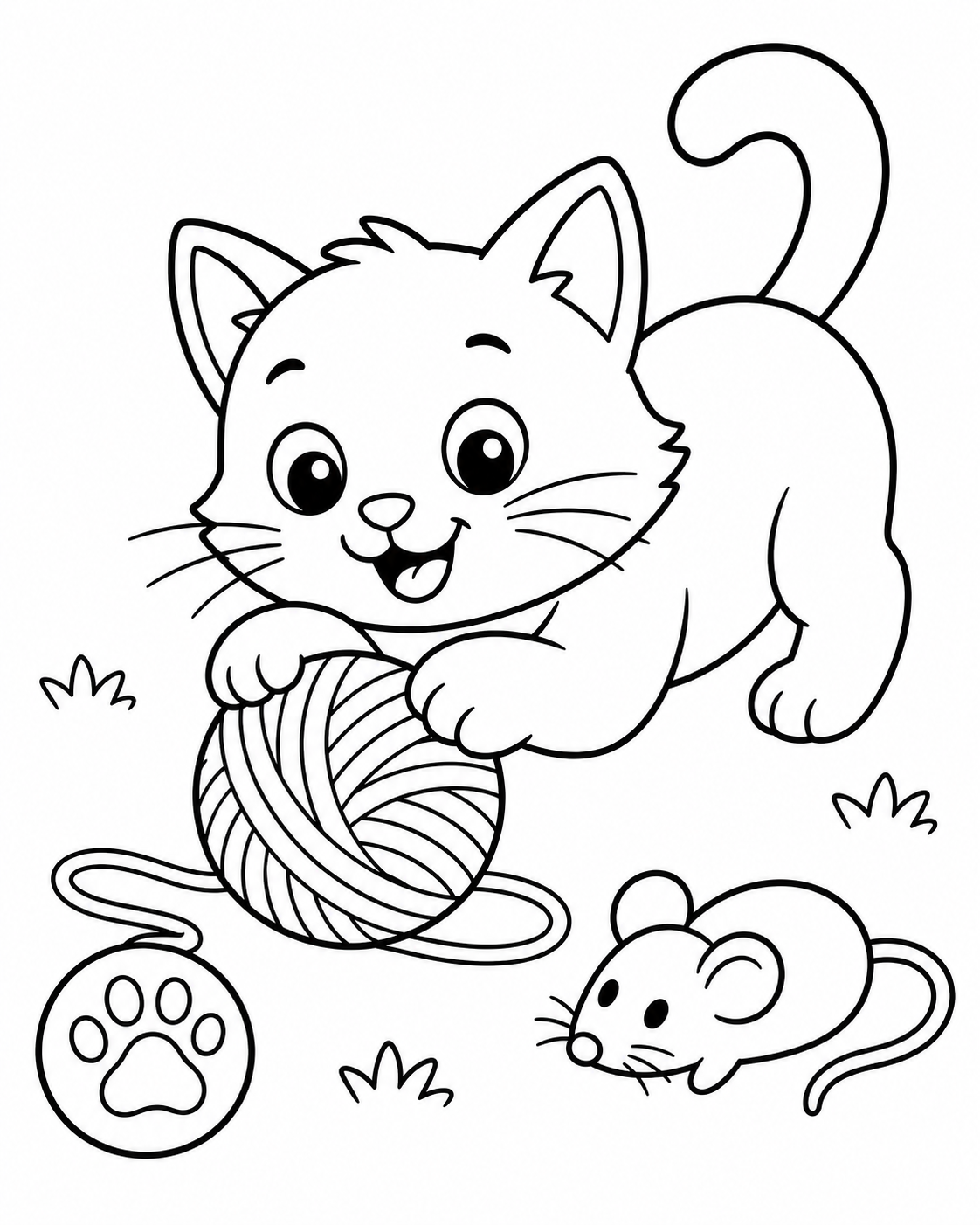 Playful Kitten with Yarn Coloring Page coloring page