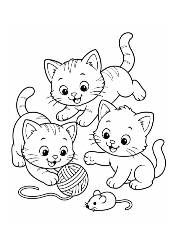 Playful Kittens Coloring Page preview