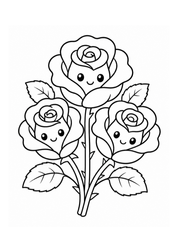 Cute Roses Coloring Page preview
