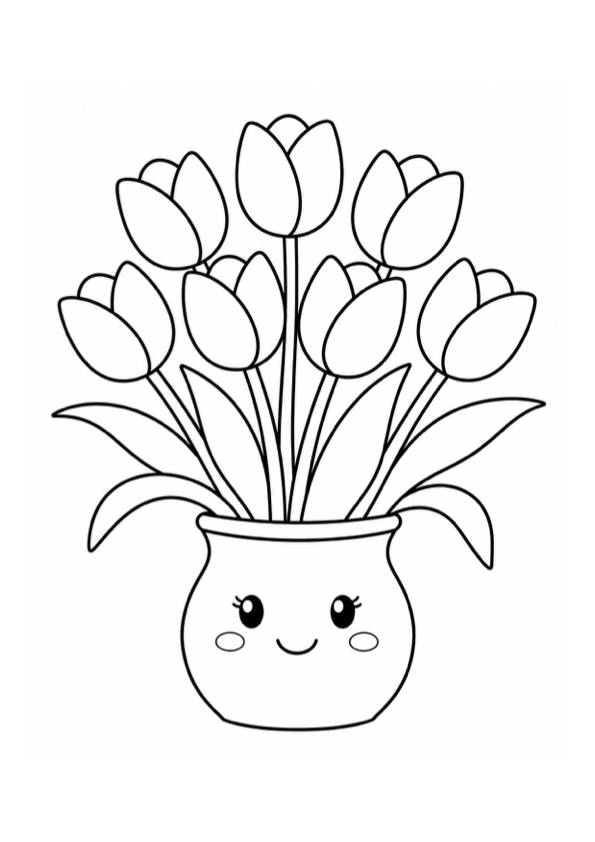 Cute Tulips in a Vase Coloring Page preview