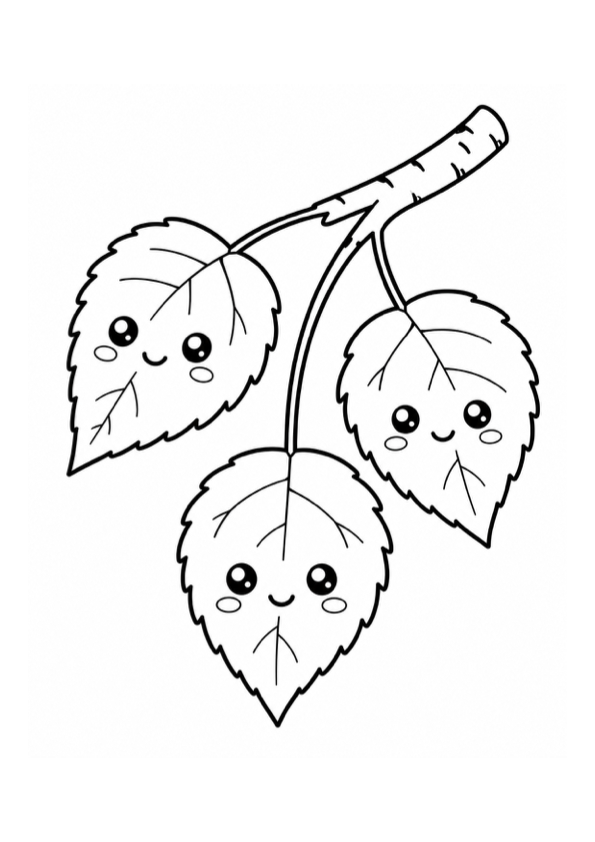 Cute Birch Leaves Coloring Page preview