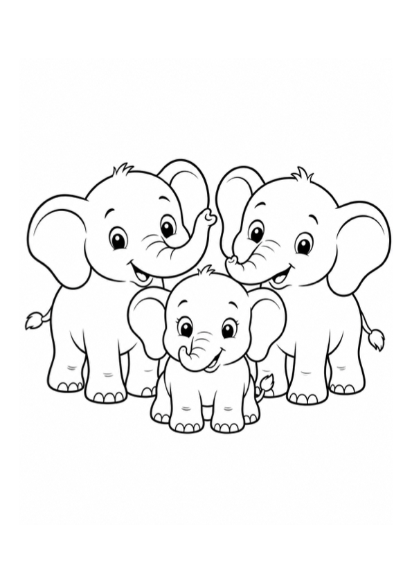 Cute Baby Elephants Coloring Page coloring page preview
