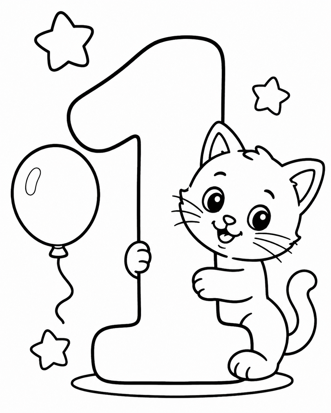 Number One with Kitten Coloring Page coloring page