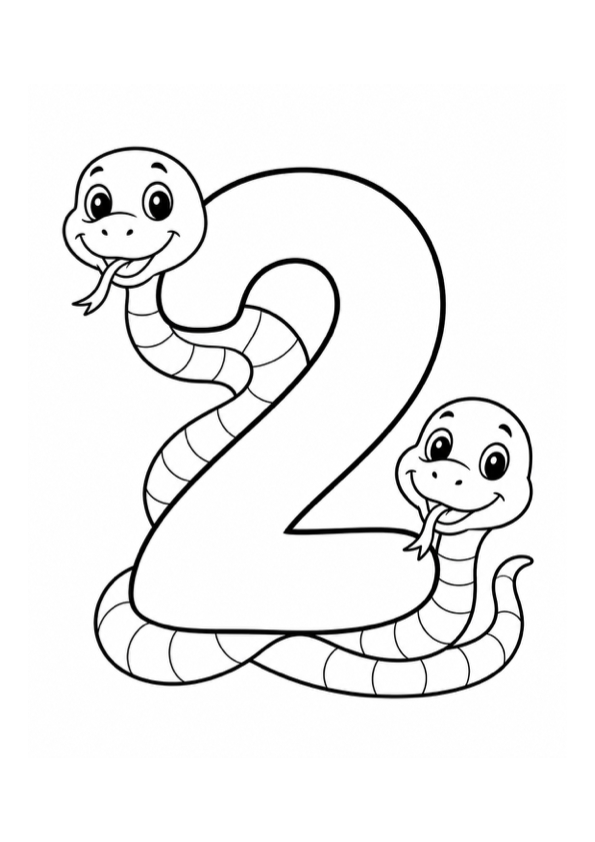 Number Two with Snakes Coloring Page preview