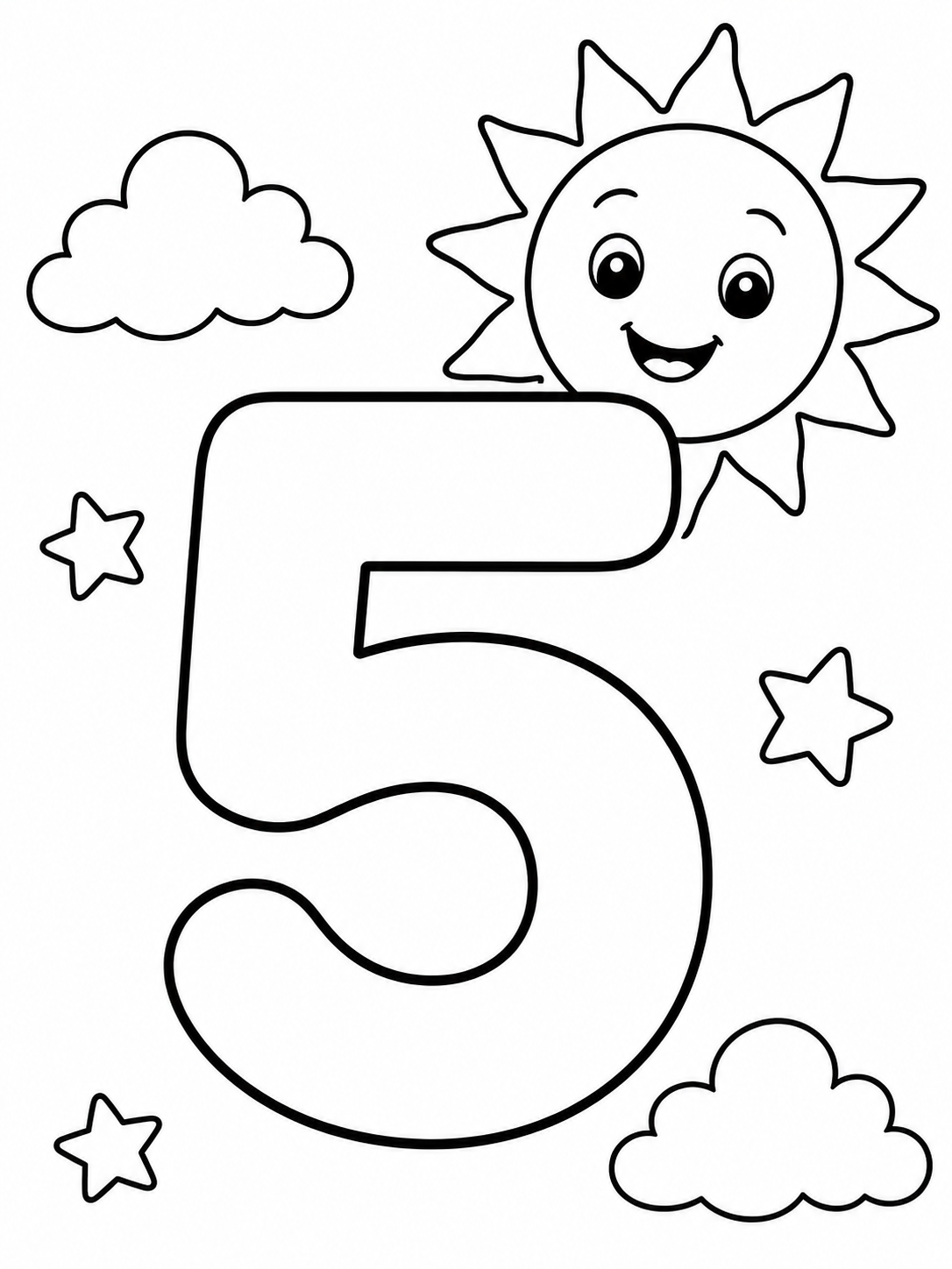 Number Five with Sunny Smile Coloring Page coloring page