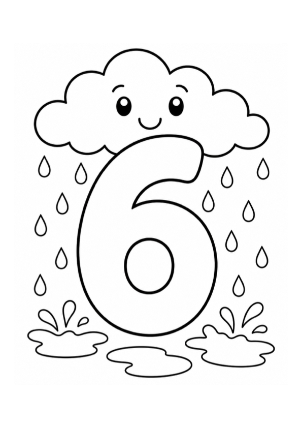 Number Six Rainy Day Coloring Page preview