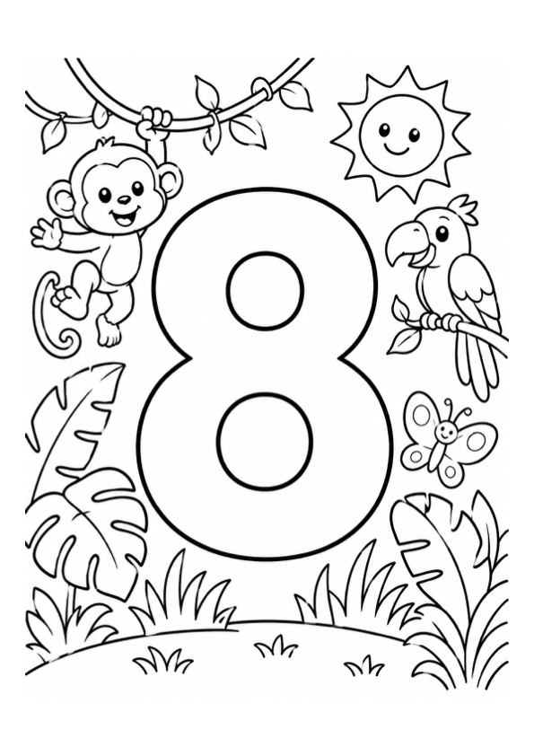 Number Eight in the Jungle Coloring Page preview