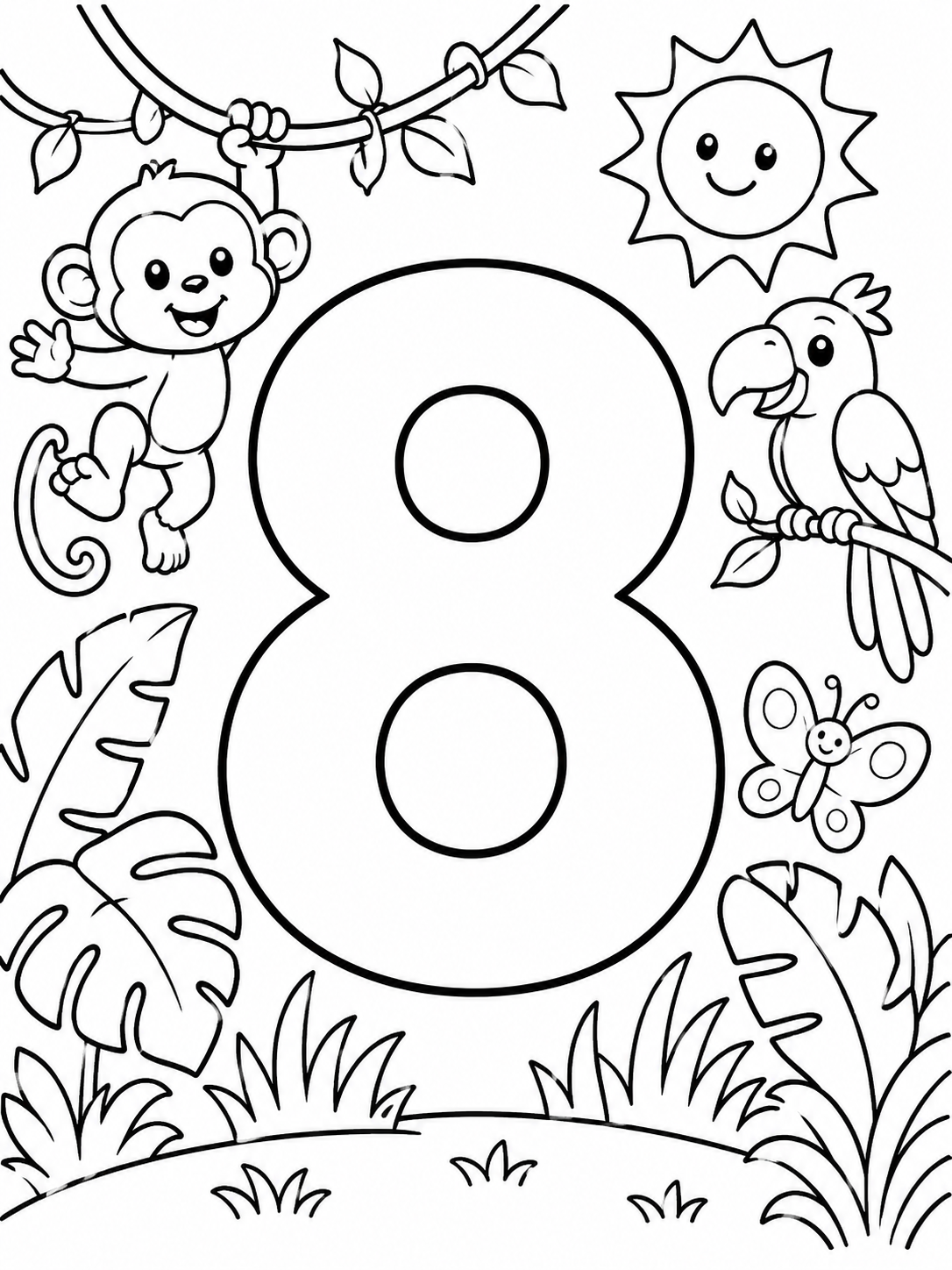 Number Eight in the Jungle Coloring Page coloring page